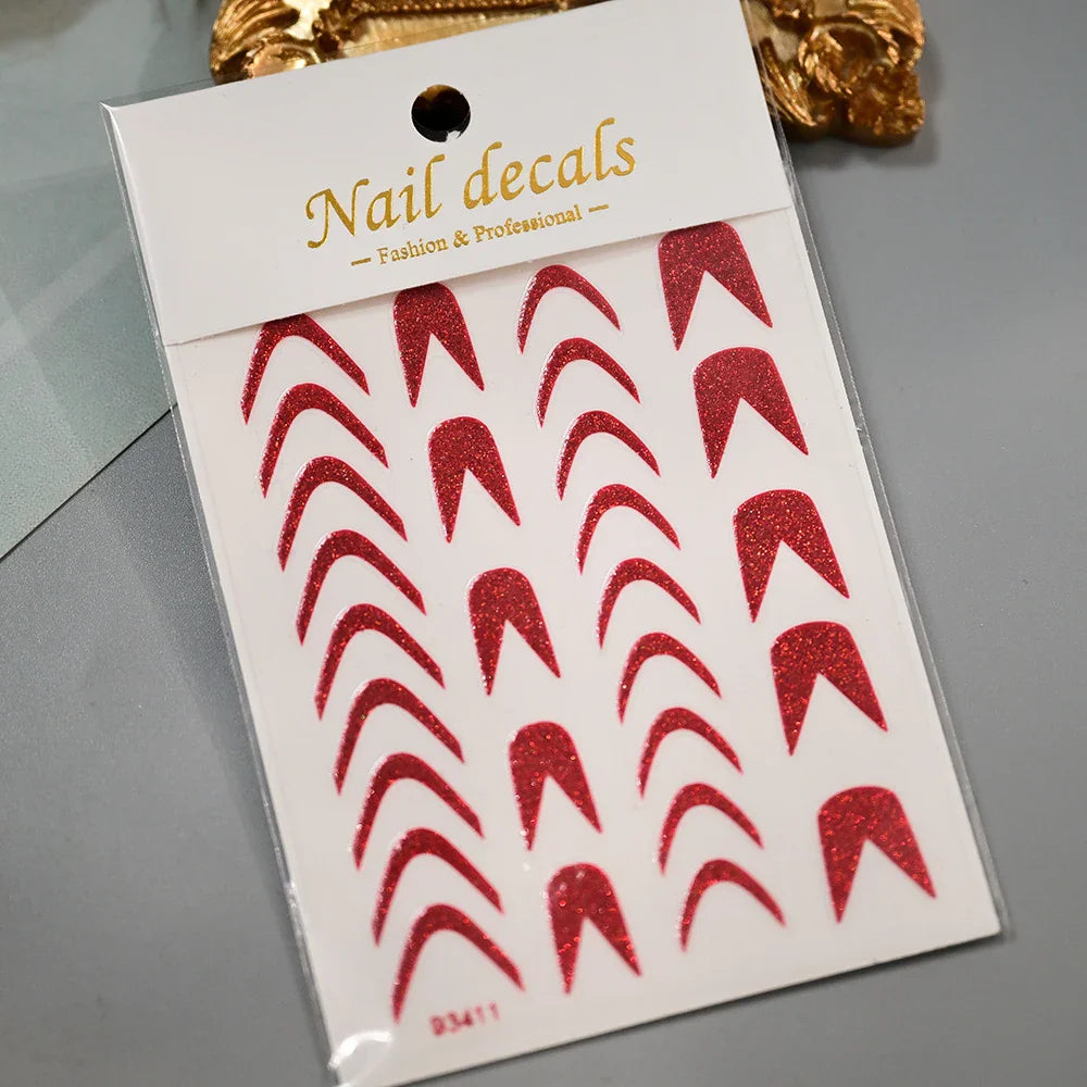 1Pc Red Pink White Heart Bow Nail Art Stickers with Glitter Sequins 5D Self Adhesive Nail Decorations Slider Decals DIY Manicure (ONLINE ORDER ONLY)