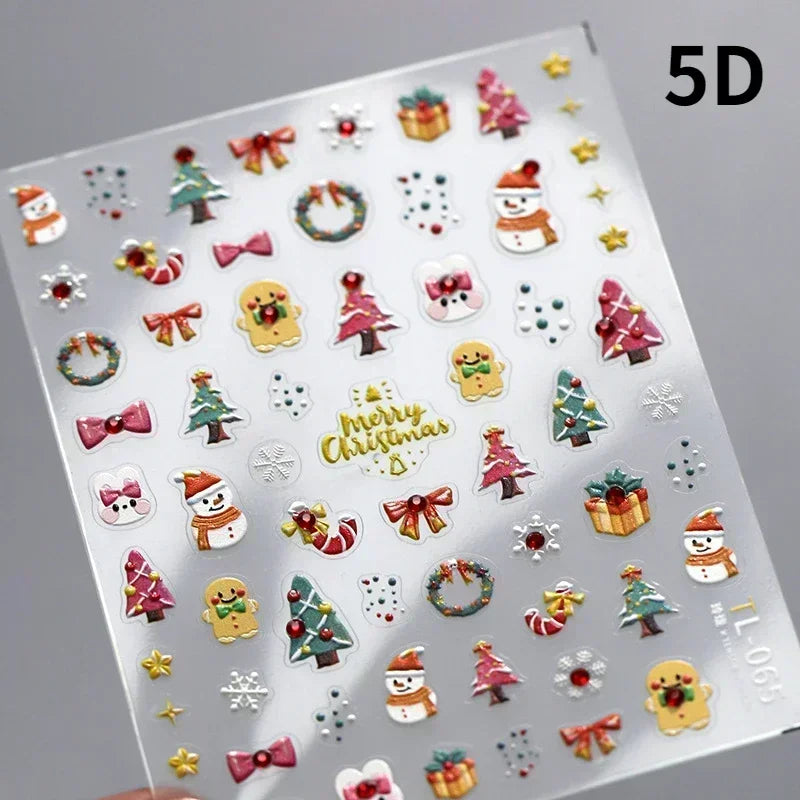 Snowman Apple Stars Gift Bell Snowflake Christmas Tree 3D Jelly Self Adhesive Nail Art Stickers Santa Claus Xmas Manicure Decals (ONLINE ORDER ONLY)