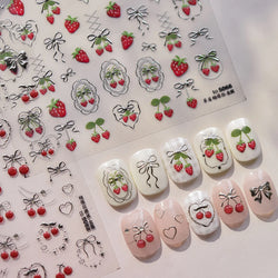 Lovely Red Fruit Strawberry Cherry Bowknot Love Heart Star Silk Ribbon Chic Rhinestone Adhesive Nail Art Stickers Manicure Decal (ONLINE ORDER ONLY)