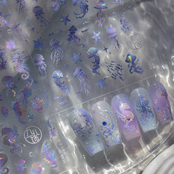 Romantic Mermaid Tail Water Bubbles Seahorse Shell Starfish Coral Pearl Pendant Self Adhesive Nail Art Stickers Manicure Decals (Online Order Only)