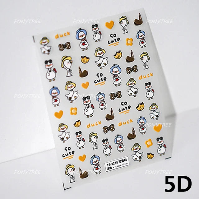 Cute Duck Pear Bowknot Mini Flower Duckling Line Bow Photo Frame Seal Stamp Figure Self Adhesive Nail Art Sticker Manicure Decal (ONLINE ORDER ONLY)