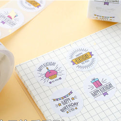 100-500pcs Round Happy birthday Labels Kraft Paper Sticker Candy Bag Flower Gift Box Cake Boxes and Packaging Wedding Stickers (ONLINE ORDER ONLY)