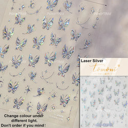 Charming Pink Purple Embroidery Gradual Butterfly Flowers Green Leaf 5D Tender Self Adhesive Nail Art Stickers Manicure Decals (ONLINE ORDER ONLY)