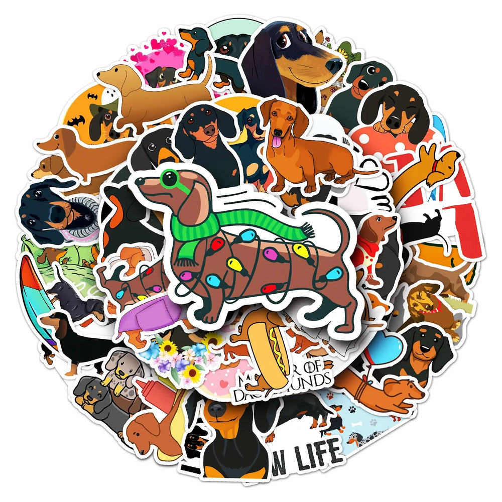 50Pcs Sausage Dog Cartoon Waterproof Vinyl Stickers for Skateboard Snowboard (Online Order Only)