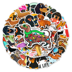 50Pcs Sausage Dog Cartoon Waterproof Vinyl Stickers for Skateboard Snowboard (Online Order Only)