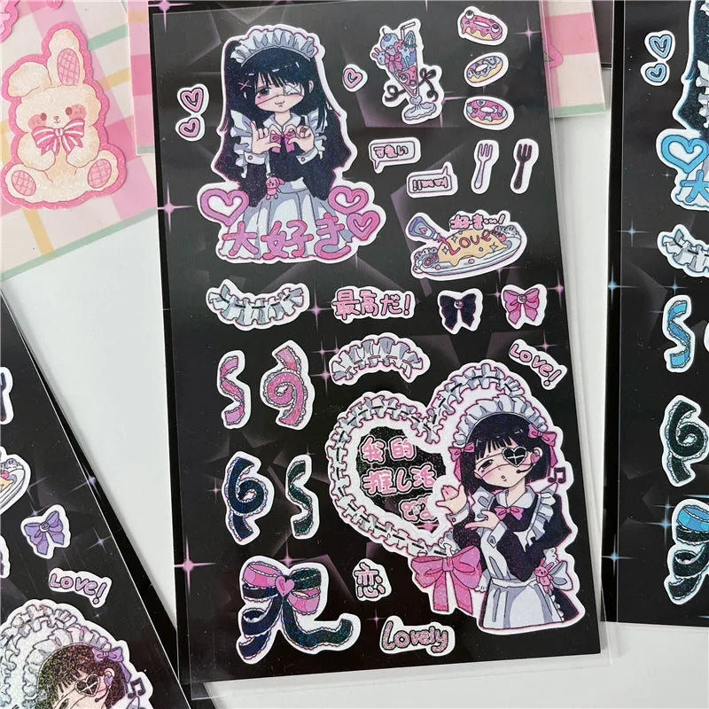Korean Cute Maid Devil Angel Girl Stickers Scrapbooking DIY Album Decoration Sticker Aesthetic Personalized Kawaii Stationery (ONLINE ORDER ONLY)