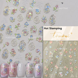 Chic Romantic Red White Flower Hot Stamping 5D Self Adhesive Nail Art Stickers Shiny Dreamy Camellia Rhinestone Manicure Decals (ONLINE ORDER ONLY)