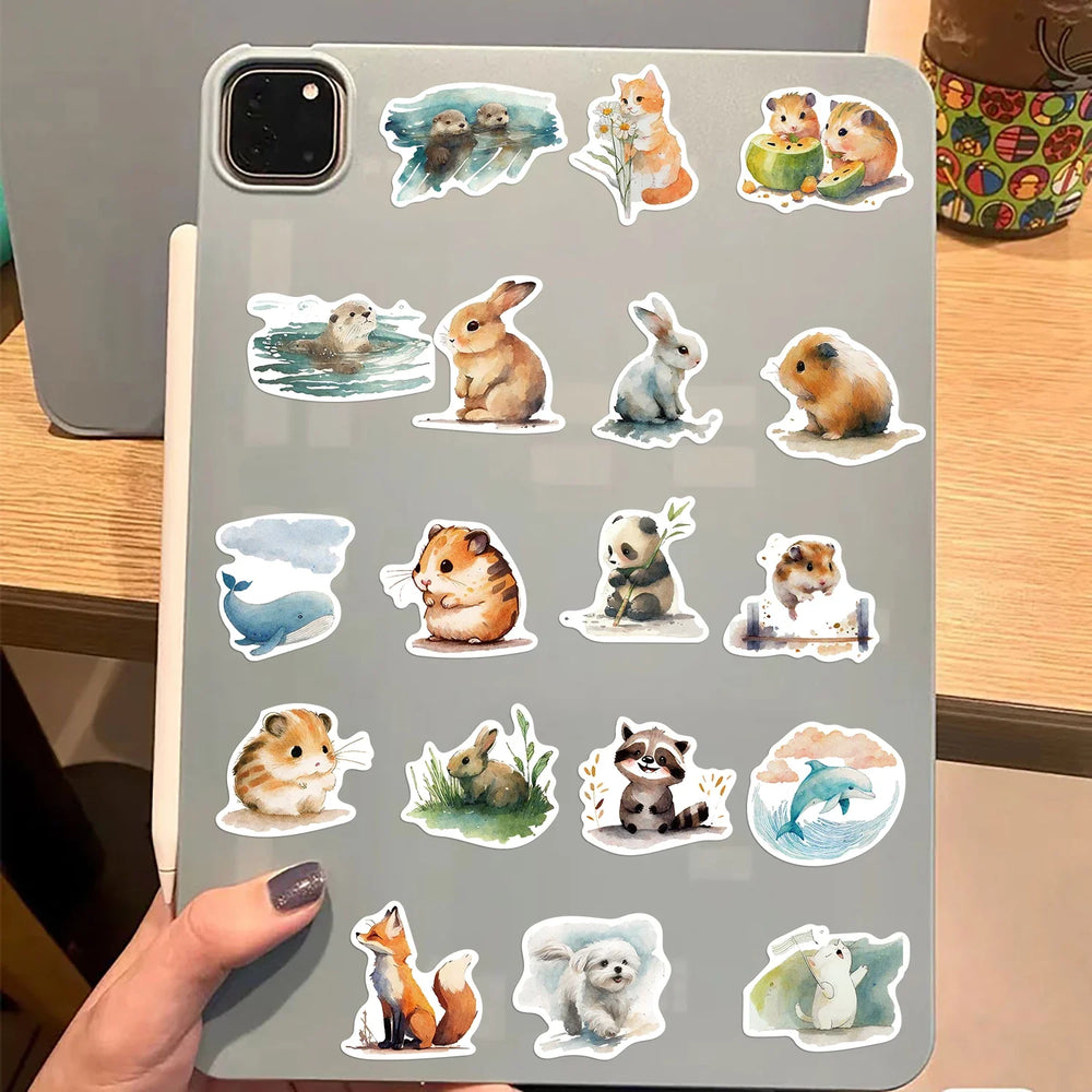 50Pcs Watercolor Animal Illustration Stickers DIY Suitcase Skateboard Laptop Luggage Fridge Phone Car Graffiti Sticker (Online Order Only)