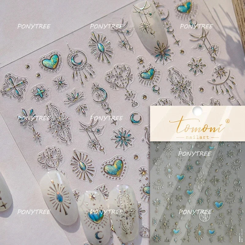 Colorful Geometric Gem Wing Love Heart Bowknot Moon Star Figure Totem Line Retro Self Adhesive Nail Art Stickers Manicure Decals (ONLINE ORDER ONLY)
