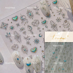 Colorful Geometric Gem Wing Love Heart Bowknot Moon Star Figure Totem Line Retro Self Adhesive Nail Art Stickers Manicure Decals (ONLINE ORDER ONLY)