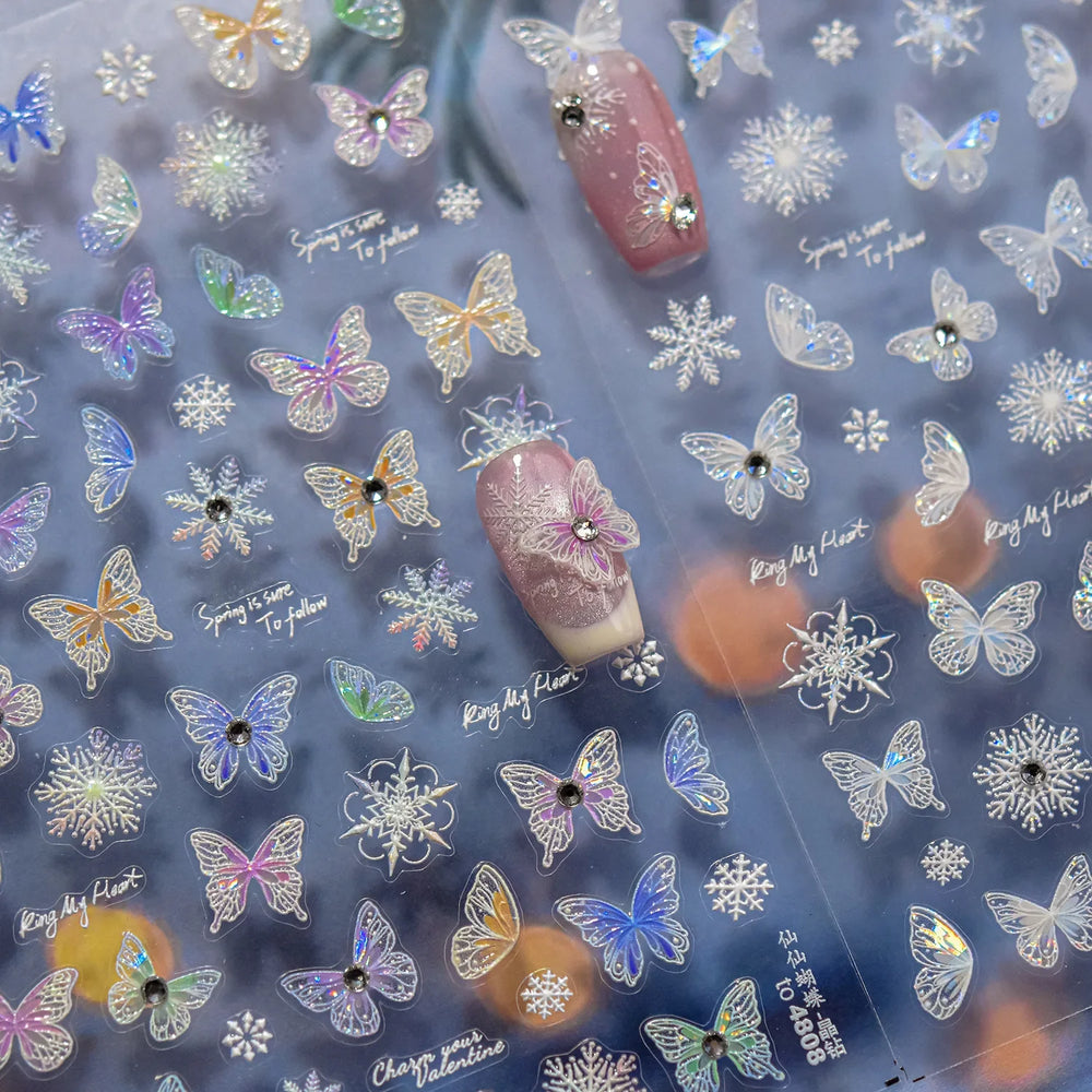 Colourful Butterfly Delicate Anmials Adhesive Nail Art Stickers Dreamy Winter Snowflake Rhinestone Manicure Decals Nail Supplies (ONLINE ORDER ONLY)
