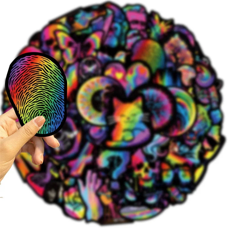 10/30/50PCS Black Edged Rainbow PVC Sticker Aesthetic Children's Decoration Scrapbooking Stationery School Supplies for Kids (ONLINE ORDER ONLY)