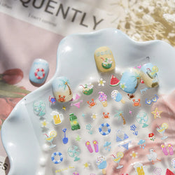 Summer Beach Bikini Watermelon Cat Popsicle Swim Ring Ice Cream Shell Coconut Tree Nail Art Decoration Stickers Manicure Decals (Online Order Only)