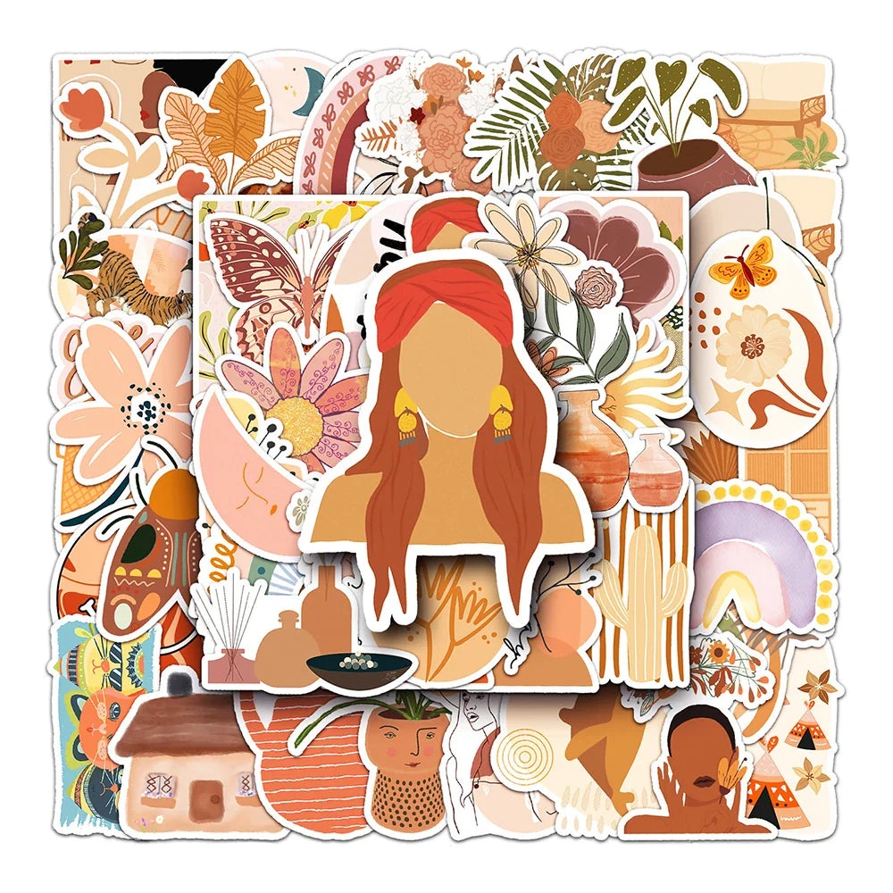 10/30/50/100PCS Art Bohemian Aesthetic Stickers Graffiti Ins Style Cartoon Decals DIY Decoration Fridge Guitar  Phone Laptop Toy (ONLINE ORDER ONLY)