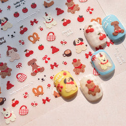 Cute Bowknot Dog Puppy Bear Strawberry Cake Fruit Juice Coffee Desserts Corgi Cherry Adhesive Nail Art Stickers Manicure Decals (ONLINE ORDER ONLY)
