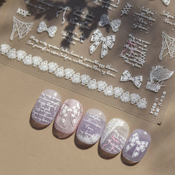 Retro White Lace Bandage Line Bowknot Irregular Fabric Cording Square Calligraphy Adhesive Nail Art Sticker 3D Manicure Decals (ONLINE ORDER ONLY)