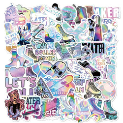 Laser Roller Skate Stickers for DIY Skateboard, Luggage, Water Bottle, Motorcycle, Phone, Laptop - 10/25/50pcs (Online Order Only)