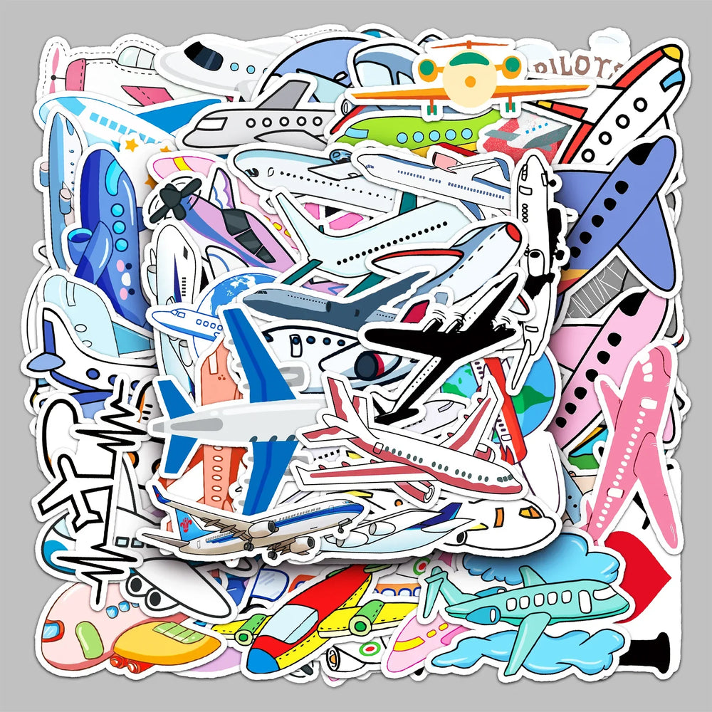 50pcs Cartoon Aircraft Model Graffiti Stickers for Helmet, Desktop, Wall Decoration (ONLINE ORDER ONLY)