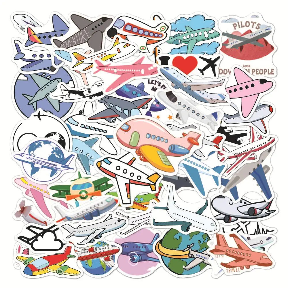 10/50PCS Aircraft Stickers Children's Toys Vehicle Airplane Stickers for Luggage Skateboard Laptop Home Refrigerator Decoration (ONLINE ORDER ONLY)
