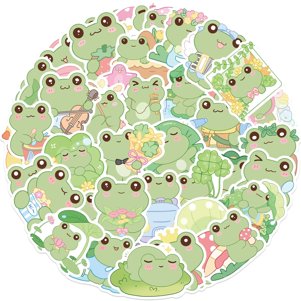 50Pcs Energetic Frog Stickers Waterproof Cute Animals Sticker Scrapbooking Skateboard Luggage Water Bottle Decals (ONLINE ORDER ONLY)