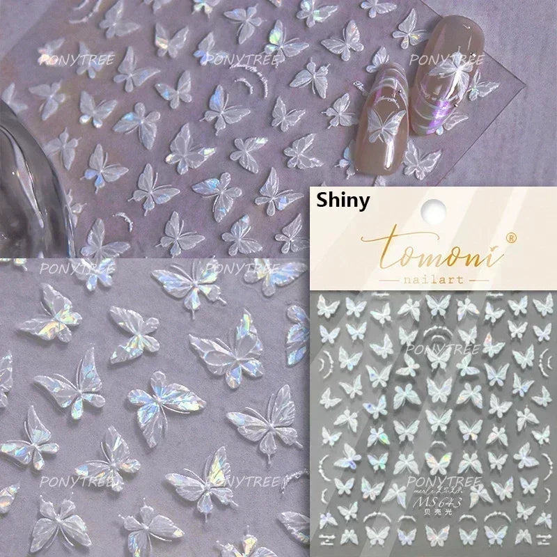 Charming Delicate Sapphire Color Blue Black Stroke Butterfly Jelly Relief Rhinestone Adhesive Nail Art Stickers Manicure Decals (Online Order Only)