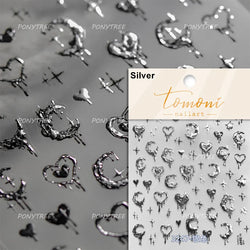 Gold Stamped Silver Totems Geometric Patterns Figure 5D Self Adhesive Nail Art Stickers Stars Bohemia Manicure Decals Wholesale (Online Order Only)