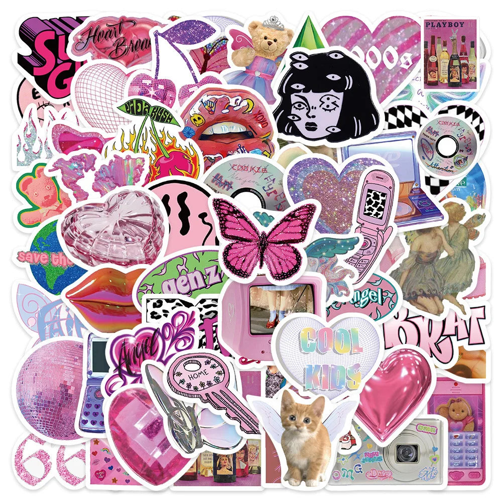Retro Girl Y2k Vaporwave Cartoon Stickers for Phone Laptop Luggage Skateboard Decals 10/30/58PCS (ONLINE ORDER ONLY)