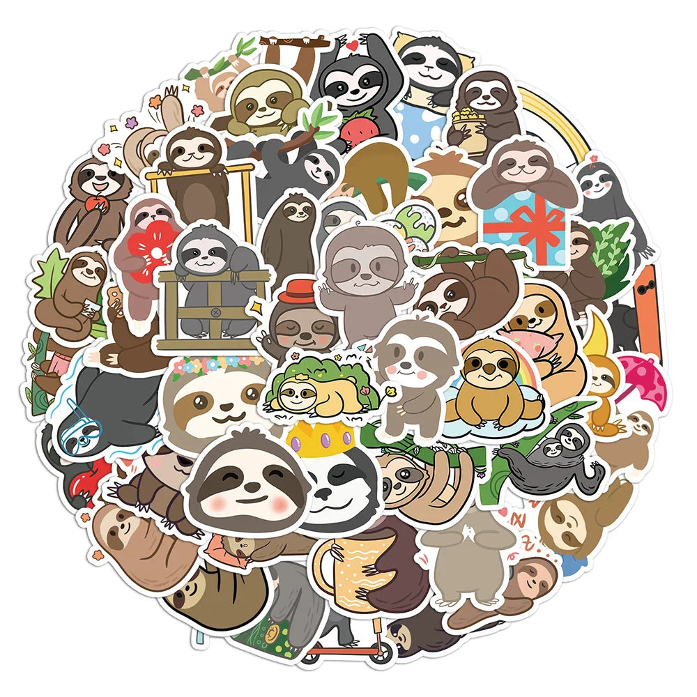 10/30/50PCS Cute Sloth Cartoon Stickers Kawaii Animals Decals Graffiti Toys DIY Skateboard Laptop Phone Fridge Car Kids Sticker (ONLINE ORDER ONLY)