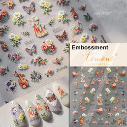 Embossed Shiny Vigor Sunflower Turnsole Vitality Butterfly Daisy Oil Painting Plant 5D Adhesive Nail Art Sticker Manicure Decals (ONLINE ORDER ONLY)