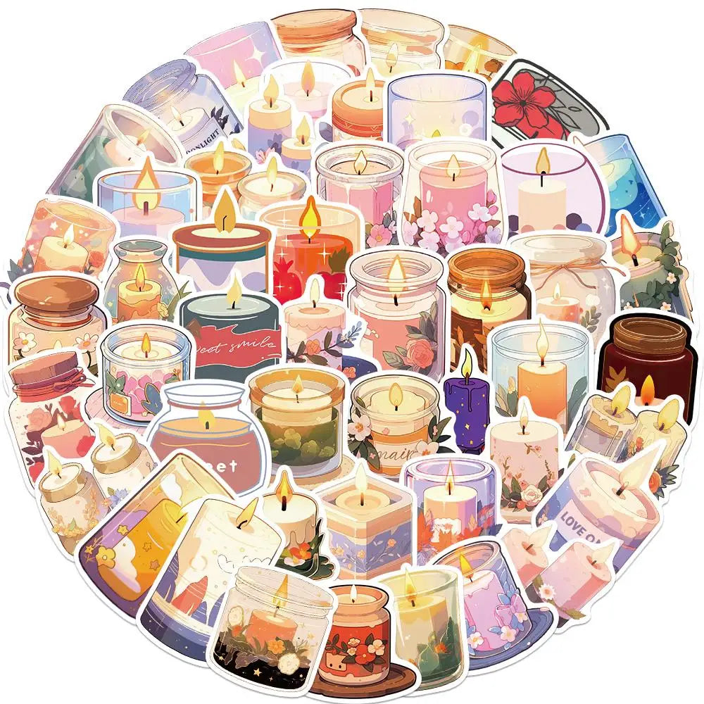 Colorful Aromatherapy Candle Stickers: Cartoon Decals for Phone, Laptop, Guitar, Gifts (Online Order Only)