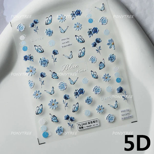 Watercolor Style Rose Flower Colored Rosa Chinensis 3D 5D Flat Reliefs Charming Self Adhesive Nail Art Stickers Manicure Decals (ONLINE ORDER ONLY)