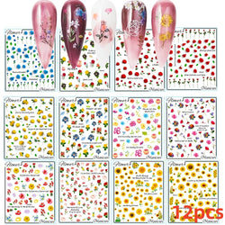 12Pcs 3D Golden Red Glitter Heart Love Nail Sticker Valentine Self Adhesive Cartoon Decal Geometry Lines Stripe Slider Manicure* (ONLINE ORDER ONLY)