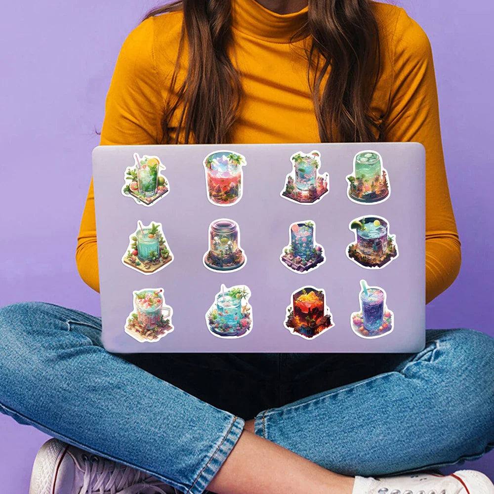 10/30/50pcs INS Cute Drink World Aesthetic Stickers Cartoon Art Decals Decoration DIY Fridge Suitcase Laptop Stationery Sticker (ONLINE ORDER ONLY)