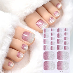 22Tips Pink Red Glitter Design Baking-free Toenail Stickers Solid Color Adhesive Full Cover Toe Nail Strip Slider Manicure Decal (ONLINE ORDER ONLY)