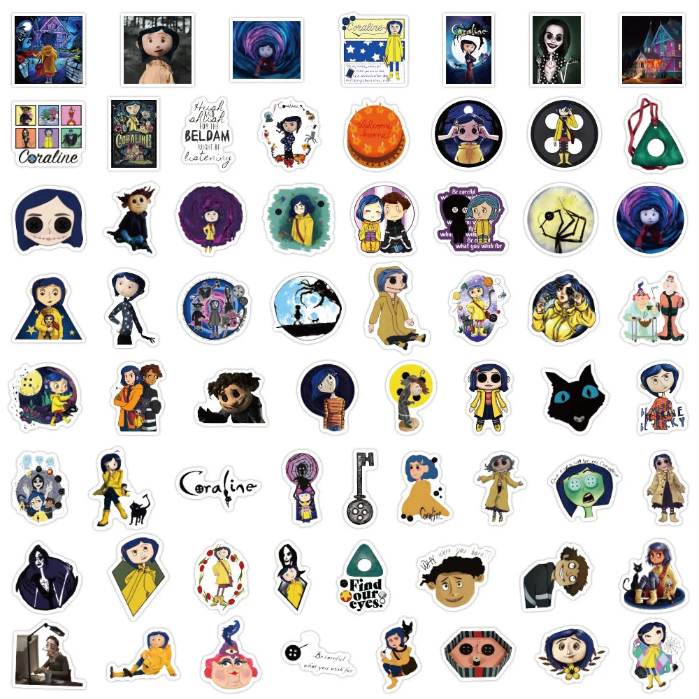 10/30/60PCS Coraline & the Secret Door Stickers Horror Film Sticker Scrapbook DIY Laptop Guitar Car Bike Skateboard Graffiti Toy (Online Order Only)