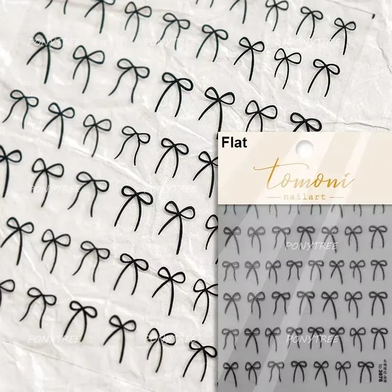 Chic Shiny Lace Pink Black White Bowknot Pearl Rhinestones Charming 3D Self Adhesive Nail Art Decoration Sticker Manicure Decals (Online Order Only)