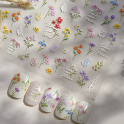 Dried Flower Butterfly Wildflowers Daisy Lily Moth Orchid Garden Self Adhesive Nail Art Stickers Chic Manicure Decals Wholesale (ONLINE ORDER ONLY)