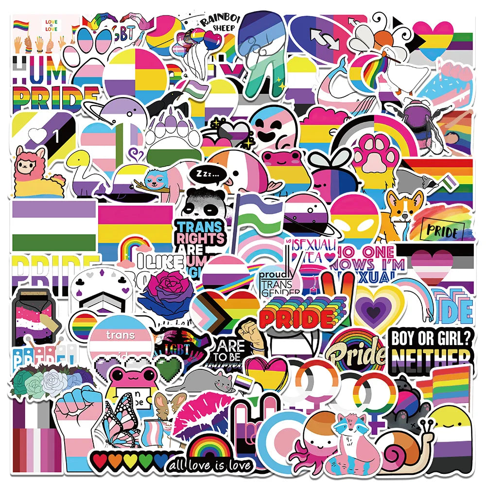 50/100pcs Gay Pride Stickers Rainbow Stickers in Bisexual Stuff Colorful LGBTQ Sticker for Water Bottle Laptop Motor Phone (ONLINE ORDER ONLY)