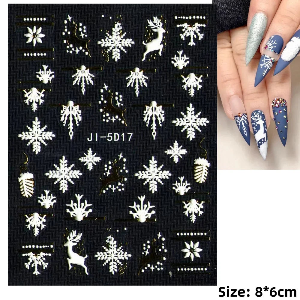 5D Embossed Gingerbread Man Nail Art Sticker Cute Christmas Winter Santa Claus Snowflake Elk Engraved Slider Manicure Decoration (ONLINE ORDER ONLY)