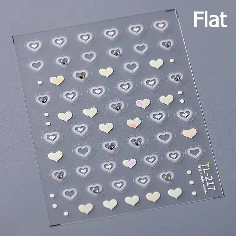 Flat Small Pink Brown Halo Dyeing Love Heart Geometric Leopard Shiny Jelly Chic Embossed Relief Nail Art Stickers Manicure Decal (Online Order Only)