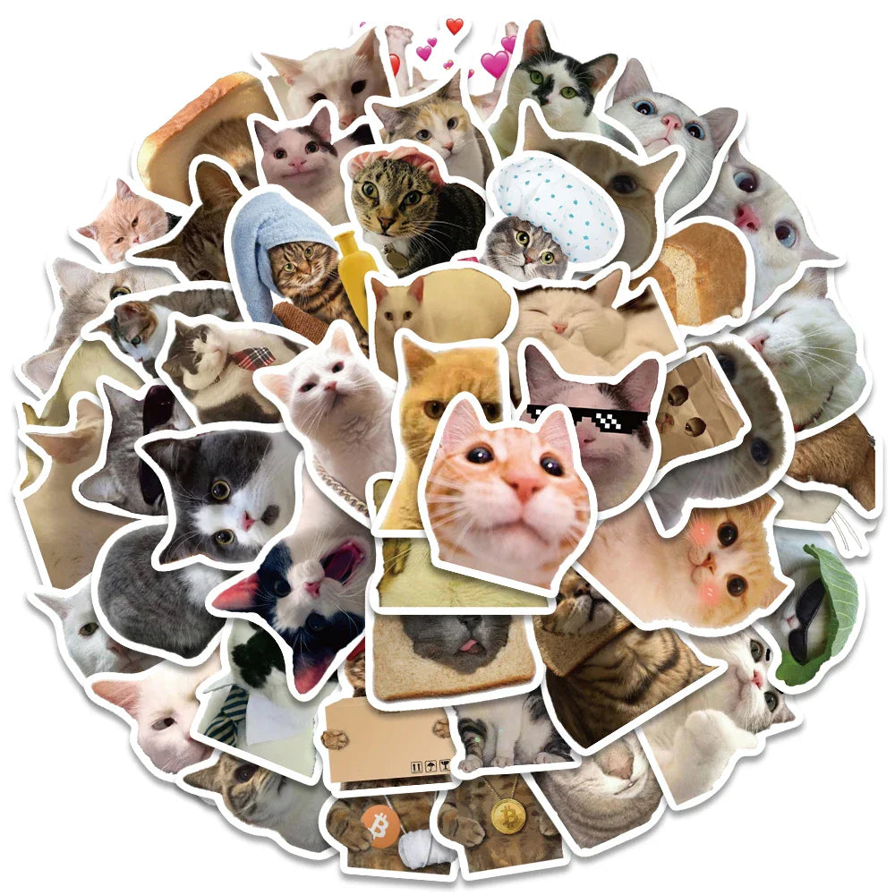 50pcs Cute Funny Cats Animal Stickers For Luggage Laptop Guitar Phone Vinyl Waterproof Graffiti Skateboard Car Decals (ONLINE ORDER ONLY)