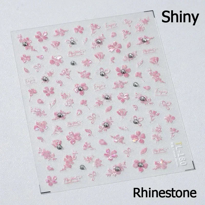 Charming Dreamy Shiny Jelly Blue Gradient Lily Flowers Rose Petal White Dot Chinese Colorful Nail Art Stickers Manicure Decals (ONLINE ORDER ONLY)