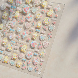 Peach Blossom Flower Yellow Rabbit Bunny Love Heart Delicate Totem 5D Self Adhesive Nail Art Stickers Rhinestone Manicure Decals (ONLINE ORDER ONLY)