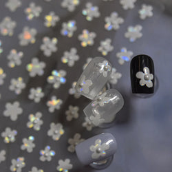 Hot Stamping Laser Silver Pink White Flower Rhinestone Pearl Irregular Petal Adhesive Nail Art Decoration Sticker Manicure Decal (ONLINE ORDER ONLY)