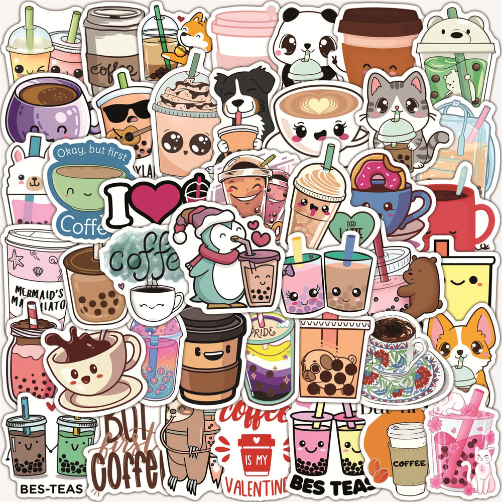 50pcs Cartoon Bubble Tea Stickers for Helmet, Wall, DIY Decoration (ONLINE ORDER ONLY)