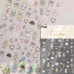 Cute Bear Star Dog Bowknot Love Heart Good Night Bone Bread Flower Self Adhesive Nail Art Decorations Stickers Manicure Decals (Online Order Only)