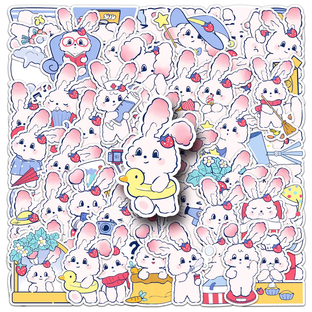 10/30/50PCS Strawberry Bunny Stickers Cute Animal Decals DIY Scrapbook Fridge Luggage Laptop Phone Guitar Bike Cartoon Sticker (Online Order Only)