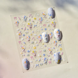 Colourful Field Bouquet Flower Spring Field Violet Daisy Bowknot Butterfly 5D Relief Adhesive Nail Art Stickers Manicure Decals (ONLINE ORDER ONLY)
