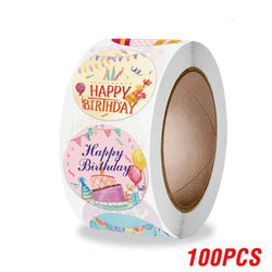 100-500pcs Cute Happy Birthday Sticker Birthday Gift Decoration Label Sealing Balloon Cake Label Packaging Scrapbook Sticker (Online Order Only)
