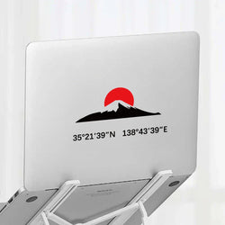 The rising red sun and Mount Fuji Stickers with its longitude and latitude decal,creative&fashion decal for car  laptop (ONLINE ORDER ONLY)